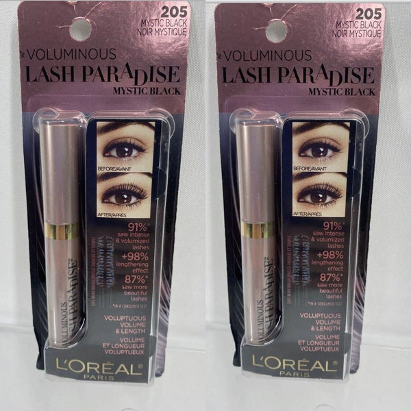 (2) L'Oreal 205  Mystic Black Voluminous Lash Paradise Washable Mascara