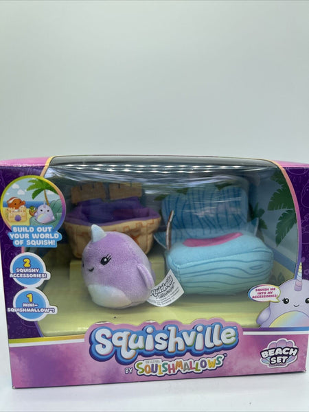 Squishville Beach 2" Naomi Narwhal  Cocktail Sandcastle Plush Playset BNIB Toy