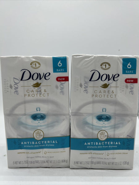 (2) DOVE ANTIBACTERIAL DRYNESS BEAUTY BAR SOAP CARE PROTECT 6 PK BARS 4 OZ EACH