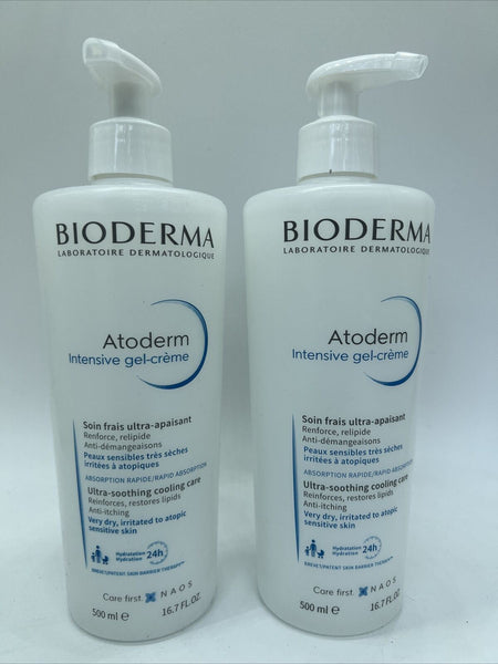 (2) Bioderma Atoderm Intensive Gel-Creme Ultra Soothing Cooling Care 16.7oz500ml