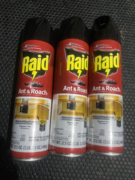 (3) Raid Ant Roach Killer Fragrance Free 17.5 oz Attack Control Prevent Bugs