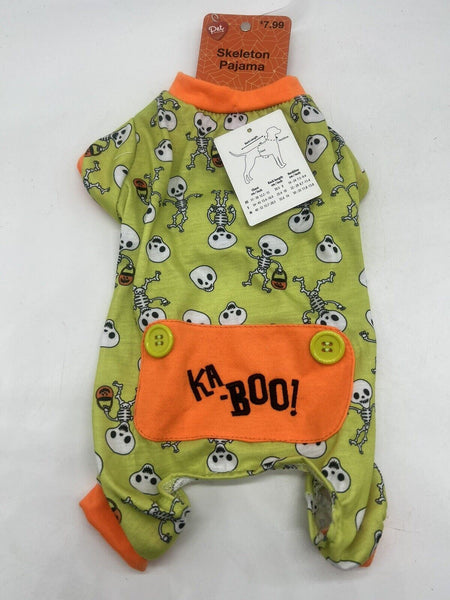 Skeleton pajama￼ Boo Halloween Dog Cat￼￼ Small Lime Orange Trick Treat Pumpkin