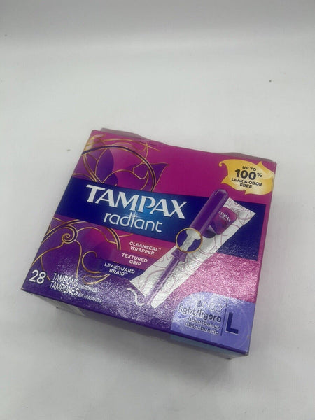 Tampax Tampons 28 Ct Radiant Unscented Regular Light Cleanseal wrapper