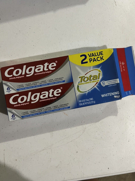 (2) VALUE 2 PACK Colgate Total Whole Mouth Health Whitening Toothpaste 4x 4.8oz