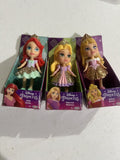 (3) Disney Princess Aurora Rapunzel Ariel ￼Mini Glitter Pink 3" Posable Doll