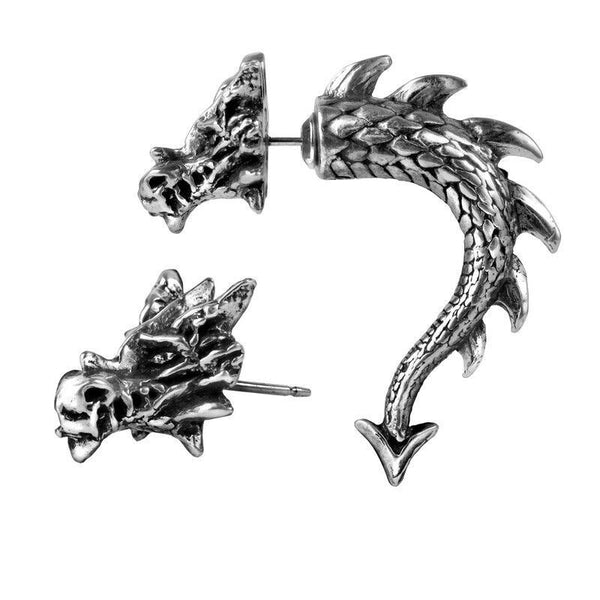 Alchemy Gothic E324  Tor Dragon Earring 8mm metal horn faux-stretcher