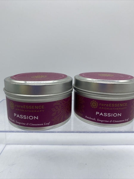(2) Rare Essence Essential Oil Spa Candle Tin Passion Patchouli Tangerine 3.8oz