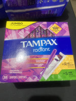 Tampax Radiant Regular super Absorbency Cleanseal Wrapper Tampons Unsecented 38c
