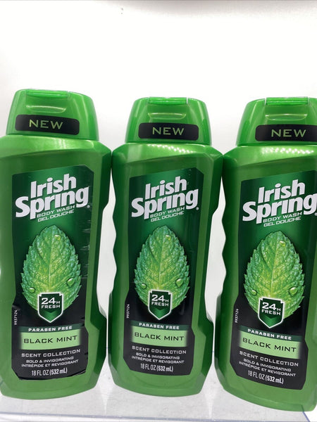 (3) Irish Spring Black Mint Scent Men's Moisturizing Body Wash Shower Gel 18 OZ
