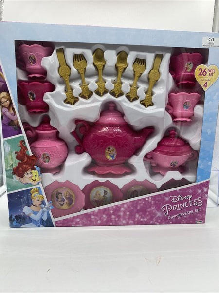 Disney Princess Hot Cocoa Tea Party Dinnerware Set 26 Pieces Kids Fork Pot Cups