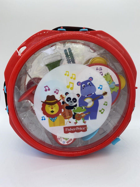 Fisher price Rainforest Band Drum Set Built in Carrying Handle Recorder Maracas