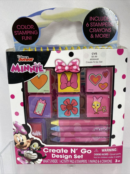 Disney Minnie Mouse Create N Go Design Set Stampers Toy Crayon Ink Pad
