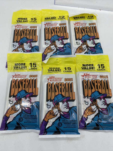 (6) MLB Topps Heritage Baseball 2021 Value Pack (15 Cards Each)