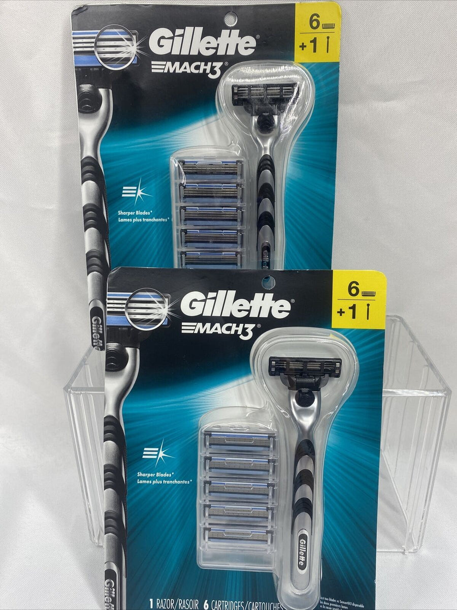 (2) Gillette Mach 3 Mach3 Original HANDLE Shaver Razor Blade 6 Refill ...