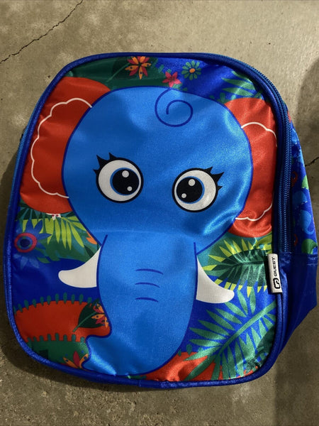 Quest Kids Satin Insulated Lunch Bag Zipper Elephant Design Blue Cooler Boy zoo