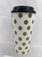 no talkie before coffee togo travel tumbler black gold cup mug polka dot