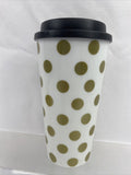 no talkie before coffee togo travel tumbler black gold cup mug polka dot