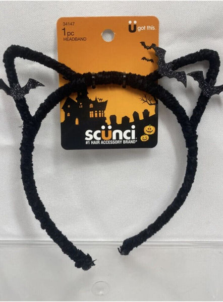 Scunci ￼ Halloween Velvet Cat Ear Headband￼ Black Glitter Bat  COMBINE SHIP￼￼