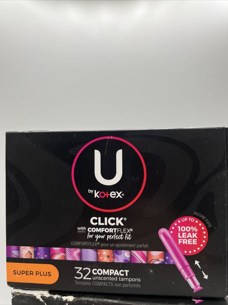 U By Kotex Click Compact Tampons-Super Plus Absorbency-Unscented-32ct Box dmg