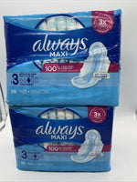 (2) Always Maxi Sanitary Pads Extra Long w/ Flexi-Wings Super 26 Ct