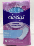 Always Dailies Thin Unscented Panty Liners, 72 Liners
