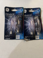 (2) GE  Reveal Decorative HD Light 2 Bulb’s PC:48714 60w Clear Finish