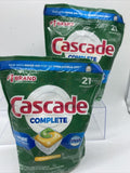 (2) Cascade Dishwasher Detergent Pods Complete Lemon Burst Scent Action 21 Count