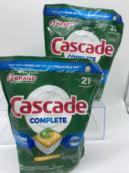 (2) Cascade Dishwasher Detergent Pods Complete Lemon Burst Scent Action 21 Count