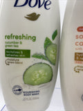 (3) Dove Body Wash Soothing Care Cucumber Green Tea Calendula infused oils 22 oz