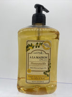 (9) A La Maison Liquid Soap Hand Body Honeysuckle Olive Argan Oil France 16.9oz