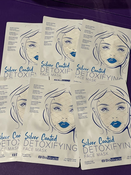 (6) Bio Miracle Face Sheet Mask Silver Coated Detoxifying Facial Peel