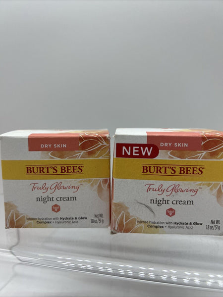 (2) Burt's Bees Truly Glowing Night Creme 1.8oz Hydrate Glow Hyaluronic Acid