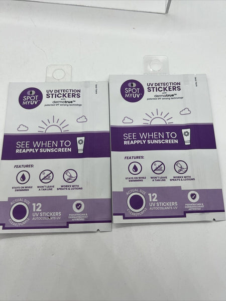 (2) SPOTMYUV UV Detection Stickers Spot My 12ct Clear/Purple COMBINE SHIPPING!