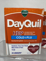 (2) Vicks DayQuil HBP Cold & Flu 24 LiquiCaps Cough Decongestant Free 12/22