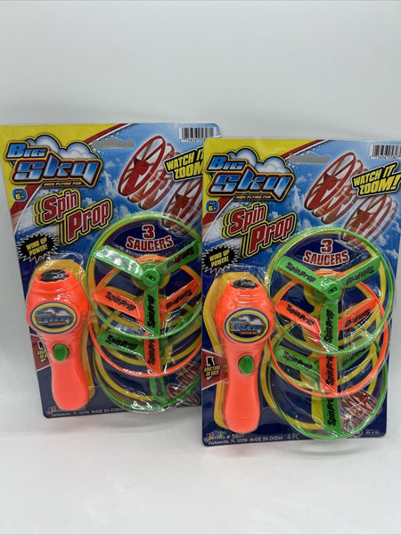 (2) Blue Sky Spin Prop Toy Flying Disc Shoot Propeller Saucer Toy Wind Up￼￼