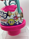 PINK Fubbles No Spill Bubble BUCKET Party Favor TOY 3 Wands Tip Upside Down!