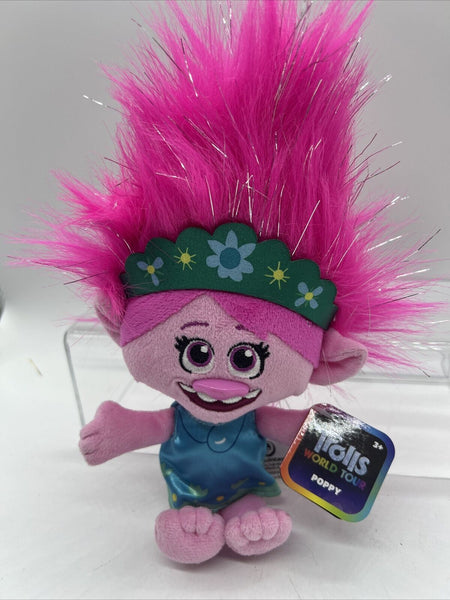 Trolls World Tour Poppy Plush 9” Doll W Blue/Green Dress & Headband