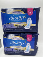 (3) Always Ultra Thin Extra Heavy Overnight Sz 5 46 Pads Flexi Wings 92 Pads Ttl