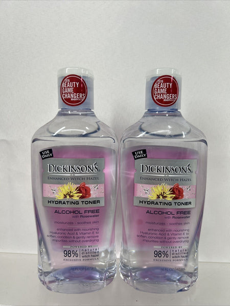 (2)  Dickinson's Witch Hazel Toner Hydrating Rose water  Hyaluronic 16oz Pink