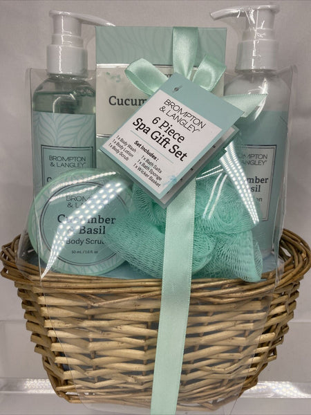 6pc Cucumber & Basil Brompton & Langley Spa Gift Set Scrub Lotion wash basket￼