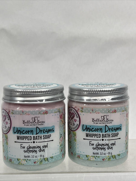 (2) Bella & Bear Unicorn Dreams Whipped Bath Soap Cleaners Shower 3.2oz Gift Set