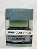 L'Oreal Pure-Clay Mask Detox Brighten Purify Face Charcoal 1.7oz COMBINE SHIP