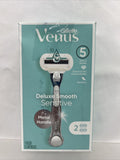 Gillette Venus Deluxe Smooth Sensitive Metal Handle 5 Blades  2 Cartridges
