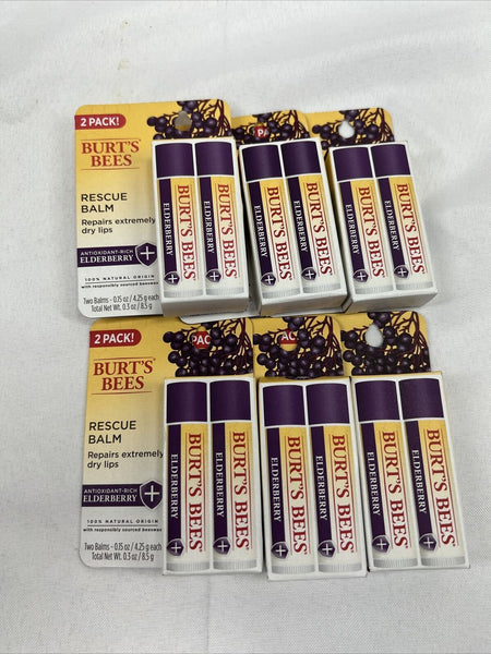 (12) Burt's Bees Rescue Balm Lip Balm Antioxidant-Rich Elderberry Repair Dry