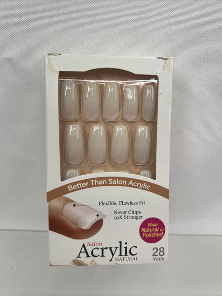 Kiss Natural Glue On Nails Salon Acrylic KSAN05 LONG Paint Or Natural 28 Nails