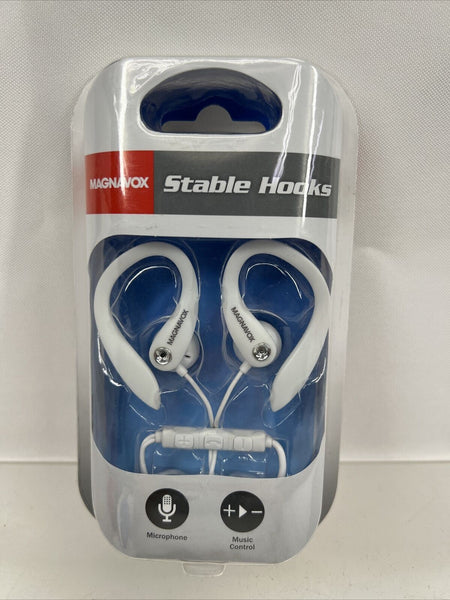 Magnavox White Stable Hooks Sure Fit Hands Free Built In Mic & Remote On Ear