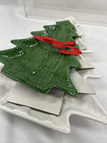 (2) HALLMARK CHRISTMAS TREE Serving PLATES CANDY COOKIE DISHES Cable Knit Green