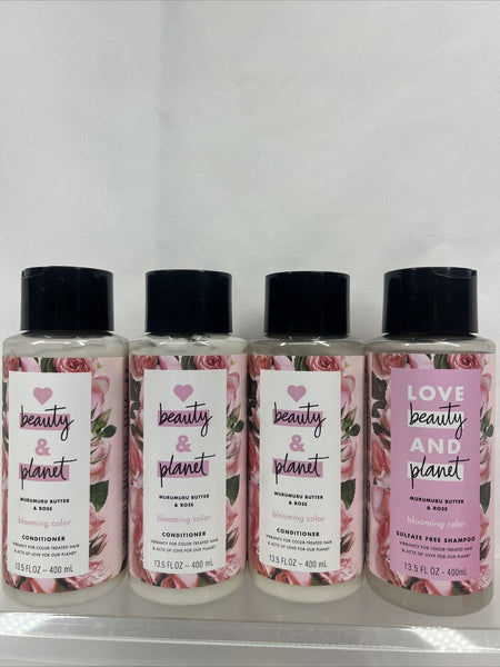 (4) Love Beauty Planet Murumuru & Rose Blooming Color Shampoo Conditioner 13.5oz