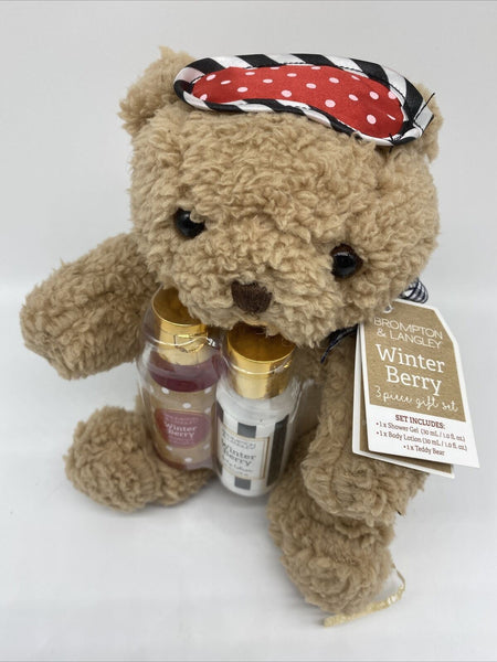 Brompton & Langley 7" Teddy Bear Winter Berry Lotion & Gel Gift set Christmas