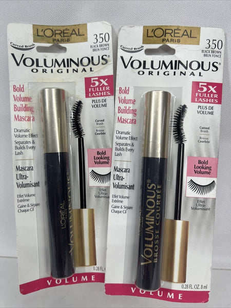 (2) Loreal 350 Black Brown Voluminous ORIGINAL WATERPROOF Mascara 4X Fuller Lash